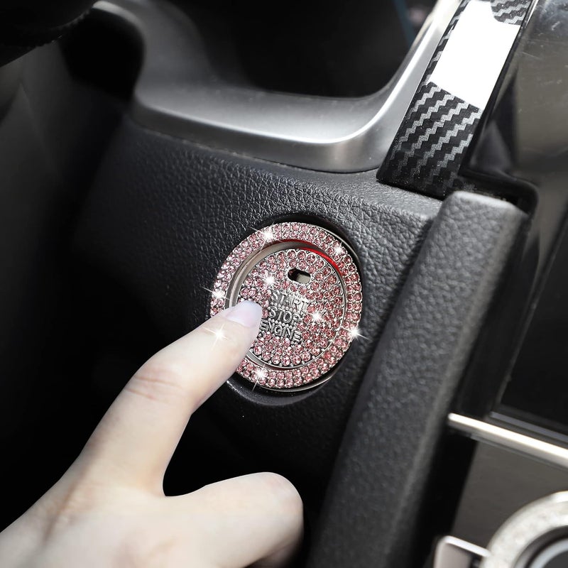 TOMALL Bling Car Engine Start Button Cover Diamond Interior Crystal Push Start Button Ring Stickers Sparkly Accessories Bling Ignition Button Rhinestone Emblem Decorations Universal for Car (Pink) - Image 4